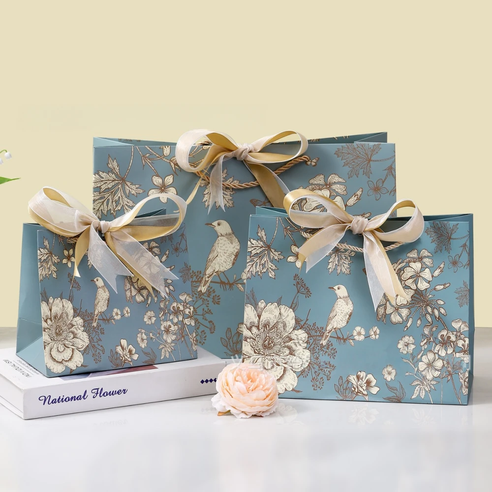 Chinese-style Trendy Gift Paper Bag with Handles & Ribbon - Image 2