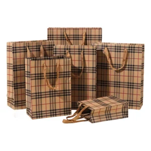 Wholesale Brown Checkered Kraft Paper Gift Bags