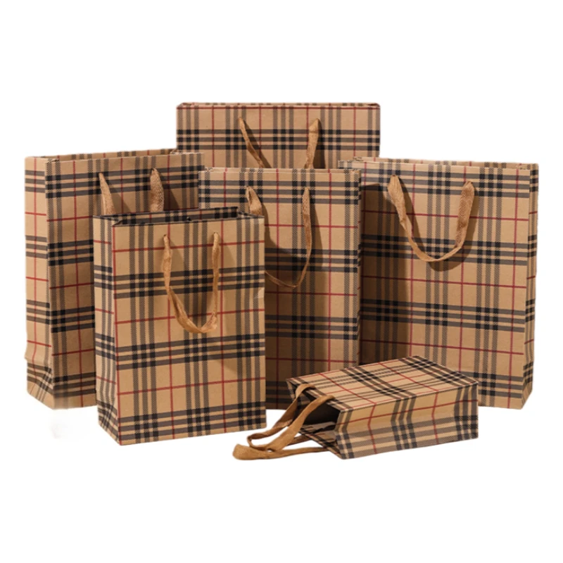 Wholesale Brown Checkered Kraft Paper Gift Bags - Image 1