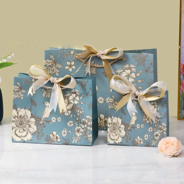 Chinese-style Trendy Gift Paper Bag with Handles & Ribbon