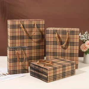 Wholesale Brown Checkered Kraft Paper Gift Bags - Image 3