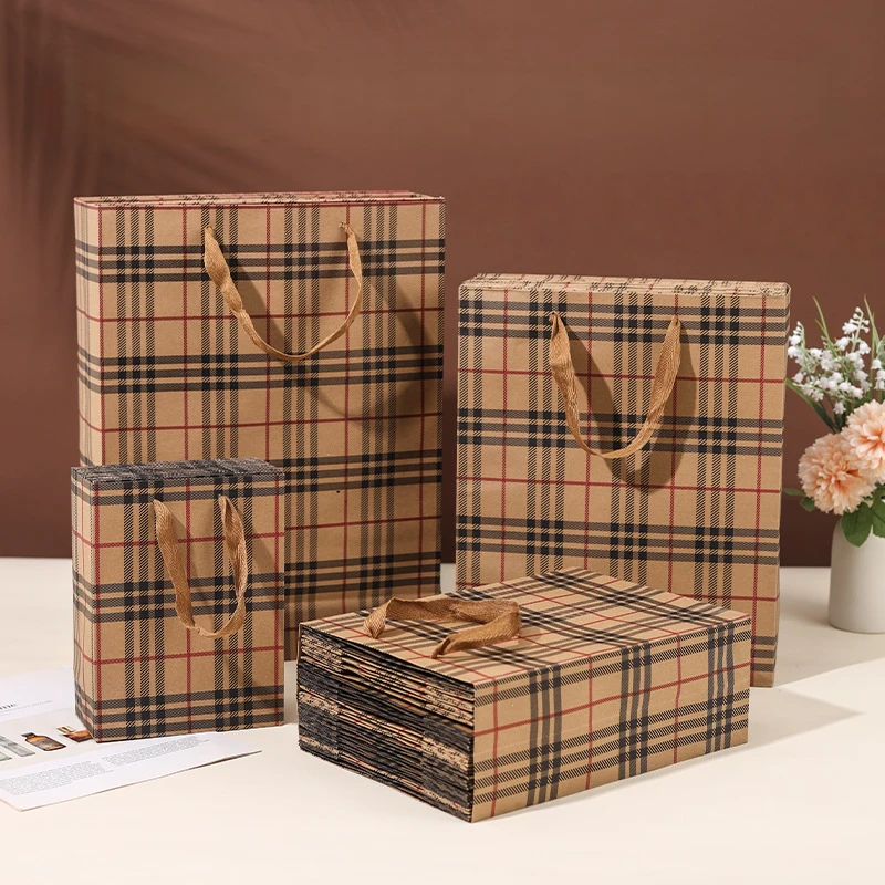 Wholesale Brown Checkered Kraft Paper Gift Bags - Image 3