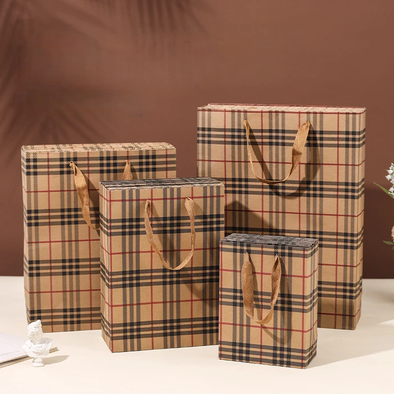 Wholesale Brown Checkered Kraft Paper Gift Bags - Image 2