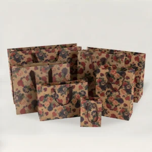 Handheld Kraft Paper Gift Bag with Rose Flower Print - Image 2