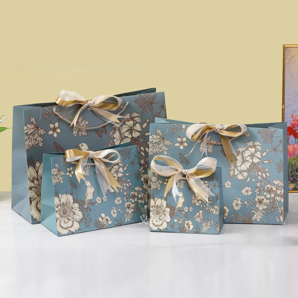 Chinese-style Trendy Gift Paper Bag with Handles & Ribbon - Image 3