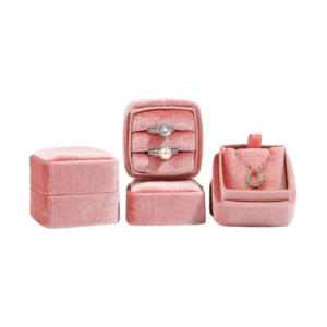 Square Rounded Corner Velvet Ring Box for Jewelry Packaging - Image 1