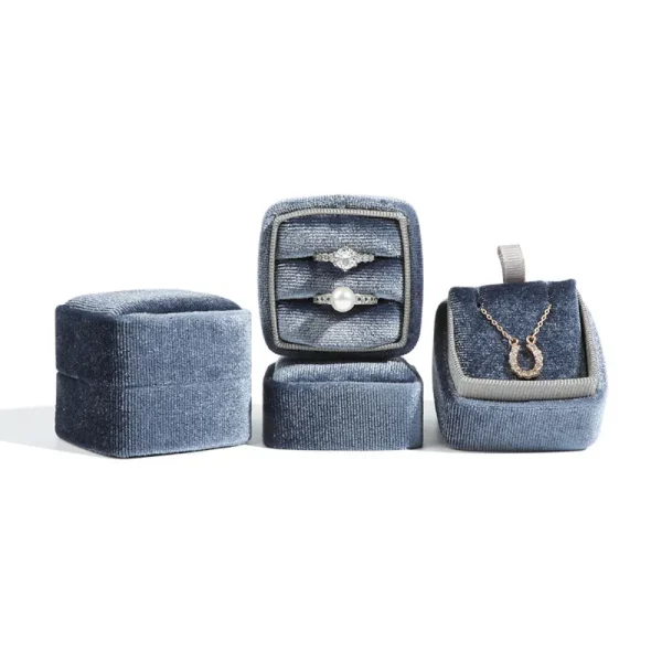 Square Rounded Corner Velvet Ring Box for Jewelry Packaging