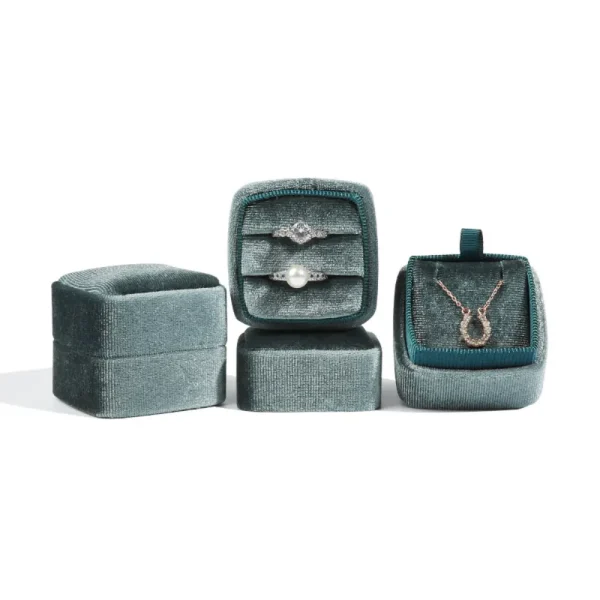Square Rounded Corner Velvet Ring Box for Jewelry Packaging
