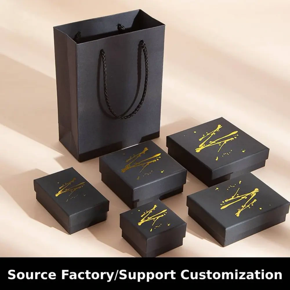 Premium Black Paper Jewelry Box Set for Luxury Packaging - Image 2