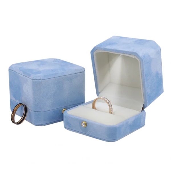 Blue LED Velvet Ring Box for Elegant Jewelry Presentation