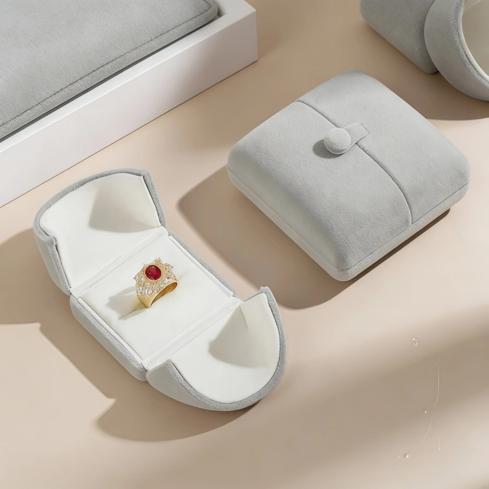 Custom Color Velvet Double Ring Box for Wedding & Jewelry Packaging - Image 2