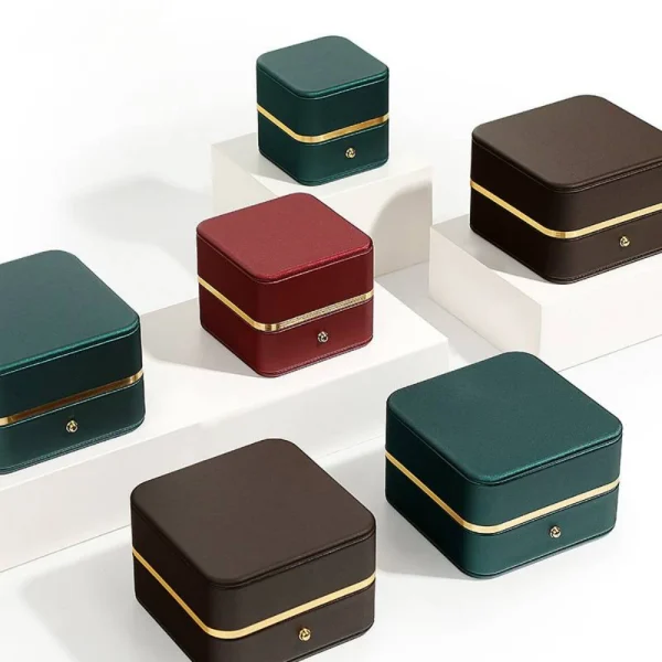 Color PU Leather Jewelry Boxes with Gold Edge for Luxury Packaging