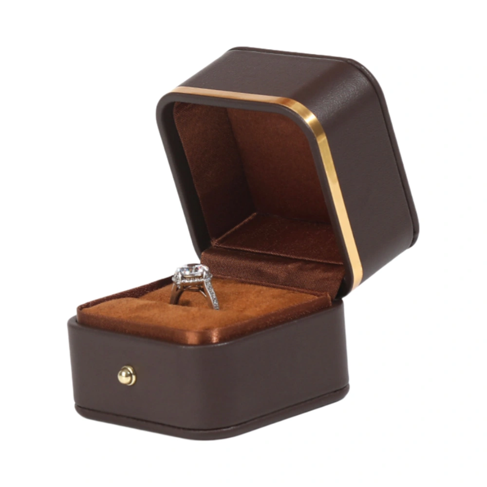 Custom Color PU Leather Ring Box with Gold Edge - Image 1