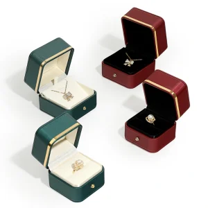 Color PU Leather Jewelry Boxes with Gold Edge for Luxury Packaging - Image 3