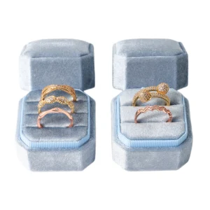 Custom Color Velvet Ring Box for 2–3 Rings Jewelry Packaging - Image 1