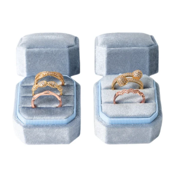 Custom Color Velvet Ring Box for 2–3 Rings Jewelry Packaging