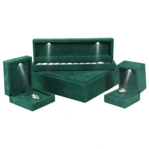 Custom Green Velvet Jewelry Box Set for Premium Brand Packaging - Image 1