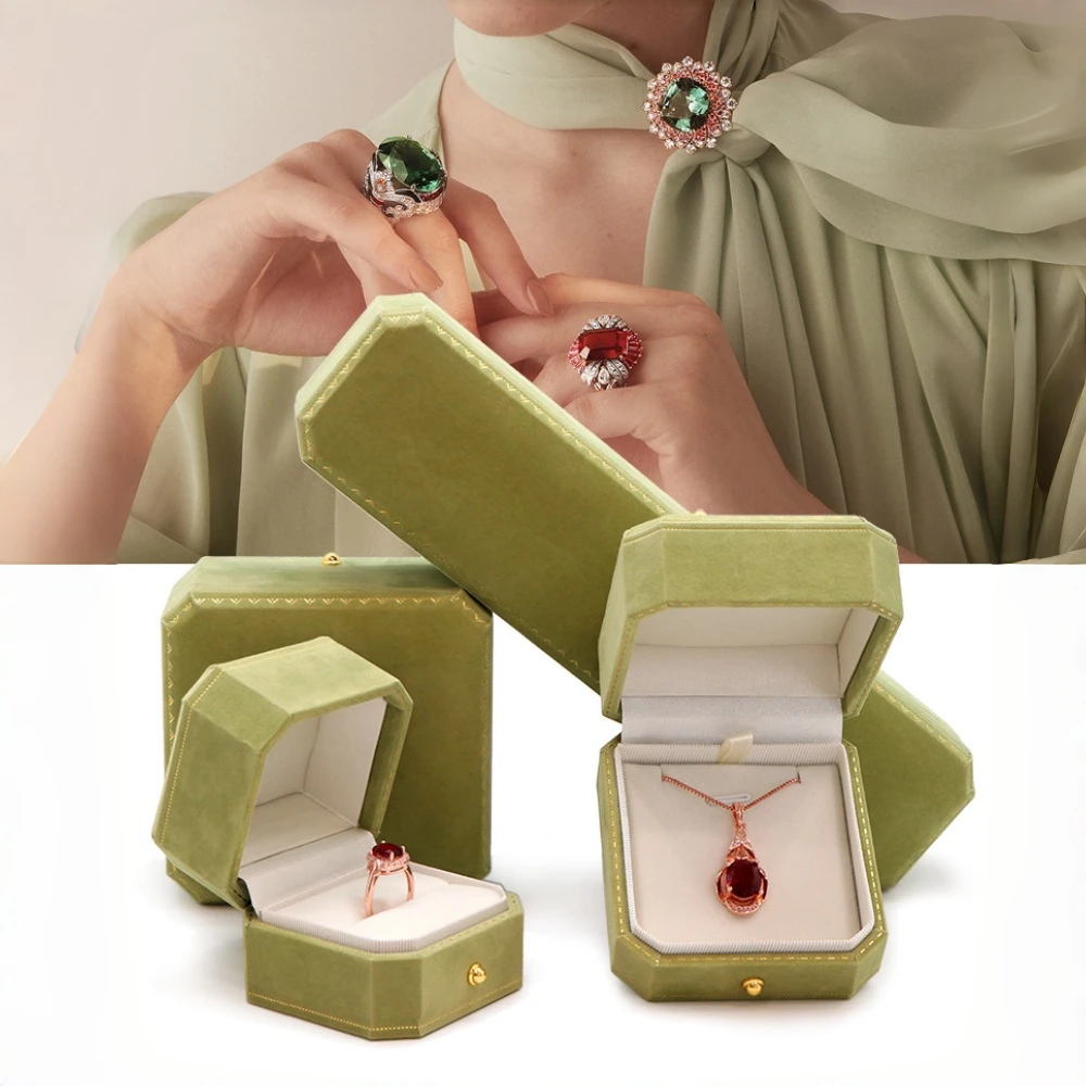 Color Velvet Jewelry Box Set with Custom Logo for Brand Identity - Image 2