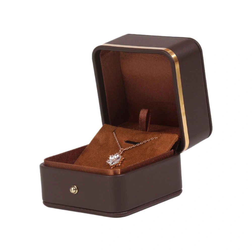 Custom Color PU Leather Necklace & Pendant Box with Gold Edge - Image 1