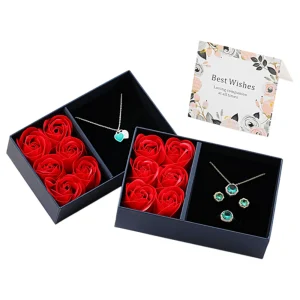 Custom Paper Necklace Pendant Box with Rose for Romantic Gift Packaging - Image 1