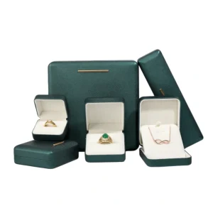 Green PU Leather Jewelry Box Set with Custom Logo for Branding - Image 1