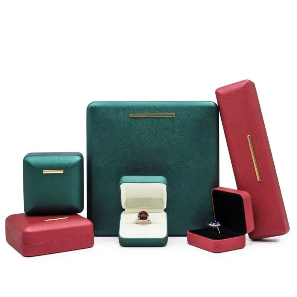 Green & Red PU Leather Jewelry Box Set for Gift Packaging