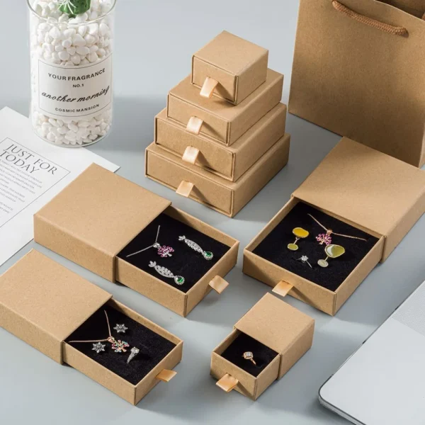 Kraft Paper Drawer Jewelry Box Set with Custom Sizes for Eco-Friendly Packaging