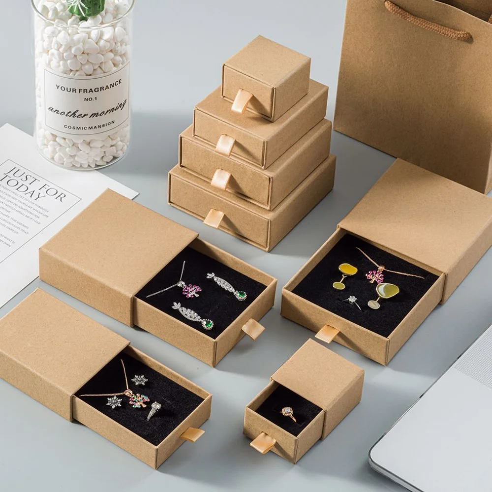 Kraft Paper Drawer Jewelry Box Set with Custom Sizes for Eco-Friendly Packaging - Image 2