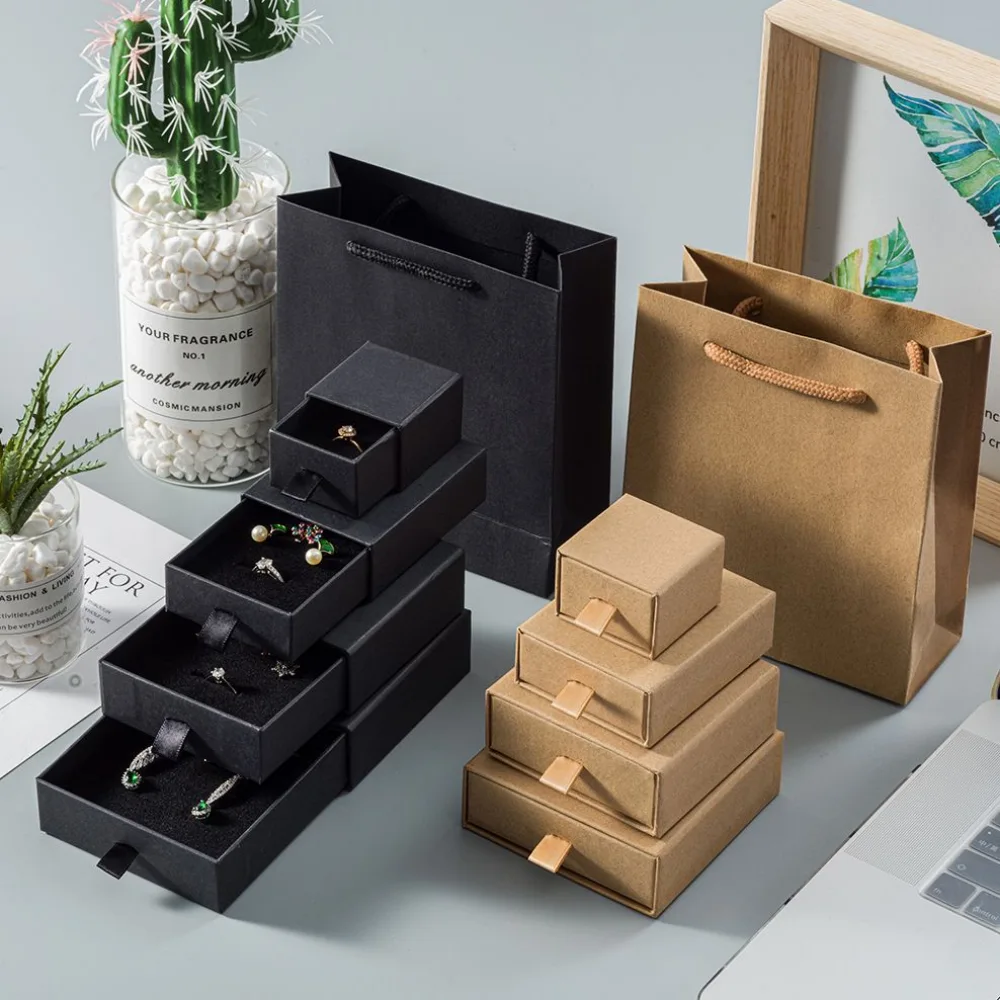 Kraft Paper Drawer Jewelry Box Set with Custom Sizes for Eco-Friendly Packaging - Image 3