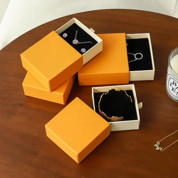 Orange Paper Jewelry Box Set for Custom Brand Packaging
