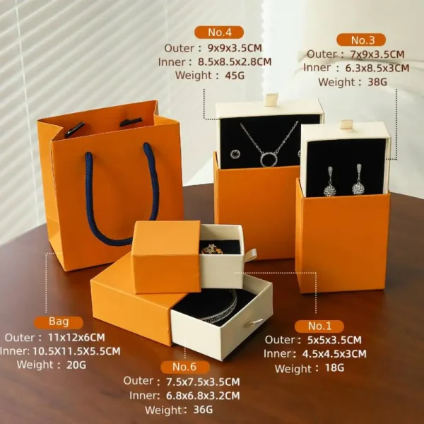Orange Paper Jewelry Box Set for Custom Brand Packaging