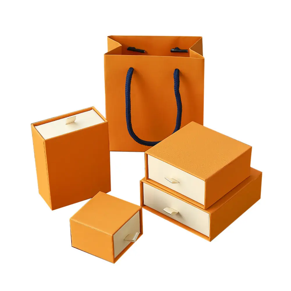 Orange Paper Jewelry Box Set for Custom Brand Packaging - Image 1